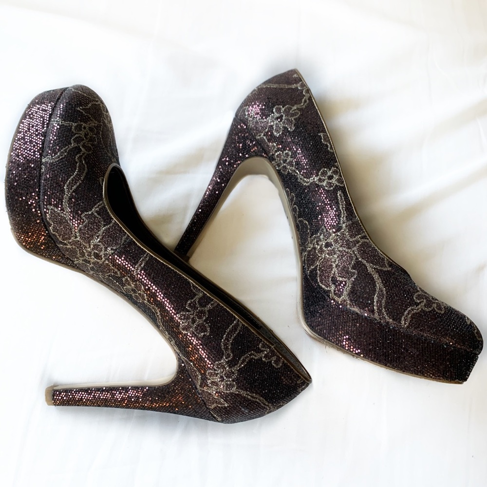 Reba chocolate brown sparkle platform heels ✨